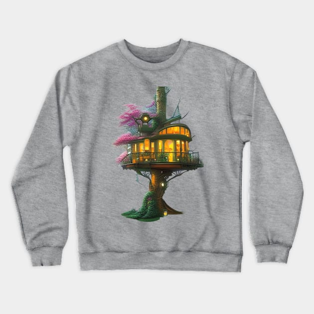 Retro futuristic Treehouse Crewneck Sweatshirt by She Gets Creative